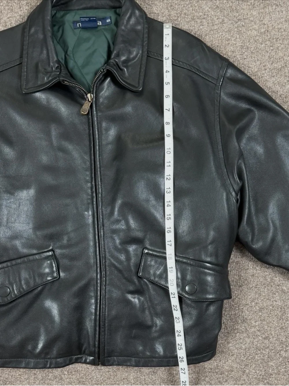 Vintage Nautica Black Leather Full Zip Moto Jacket Men’s 44 XL Waist Buckle 90s